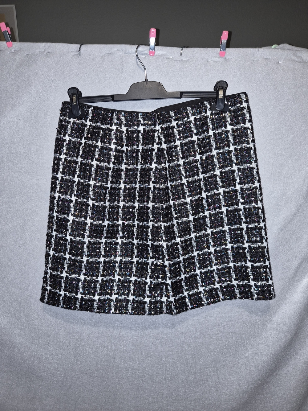 LOFT Black & White Metallic Tweed Mini Skirt – Size 10